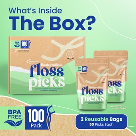 Biodegradable Floss Picks, Natural & Organic Floss Picks, Eco-Friendly Tooth Flossers, Ideal for Adults, Gentle & Effective Flossing, Fresh Breath, Sustainable Oral Care (100 Units)