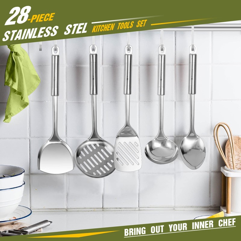 Stainless Steel Kitchen Utensil Set- Fungun 28 Pcs Cooking Nonstick