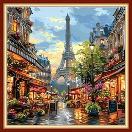 Foxhool Beginners Cross Stitch Kits Stamped Full Range of Embroidery Kits for Adults DIY Cross Stitches kit Embroidery Patterns for Needlepoint kit-Eiffel Tower at Dusk 18x18 inch