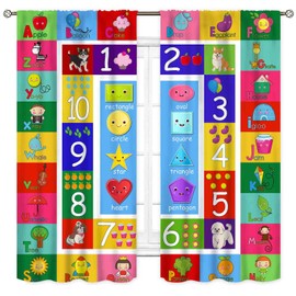 ABC - Cortinas de aula del alfabeto, para niños, aprendizaje educativo, de dibujos animados, lindas, coloridas decoraciones de regreso a la escuela, cortinas de ventana para bebés y niñas, recámara