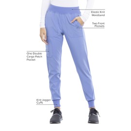 Cherokee Women's Medical Scrub Jogger Mid Rise Contemporary Fit with 7 Pockets and Knit Waistband and Interior Elastic - CK011, M, Ciel Blue