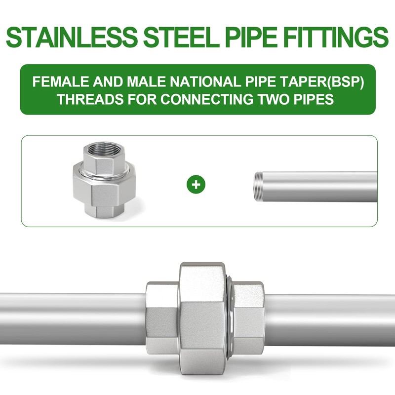 TAISHER 2 pieces 304 stainless steel union, 1 inch BSP