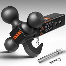 ORCISH 360° Swivel Trailer Hitch, Tri-Ball Mount with Pin & Heavy Duty Hook, Matte Black Plated Trailer Ball Size 1-7/8", 2" and 2-5/16", Fit 2 Inch Hitch Receiver, Rotating Ball Hitch, Towing Hitch
