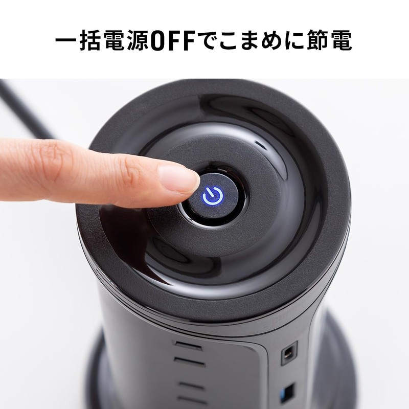 Sanwa Direct 700-TAP075W Power Tap Tower, 12 Outlets, 2 USB-A
