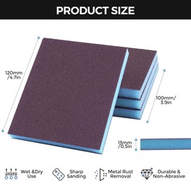 STEBRUAM Pack of 6 Sanding Sponge, 120 Grit Specifications Sanding Pads Assortment for Wood Metal Wall Foam Drywall
