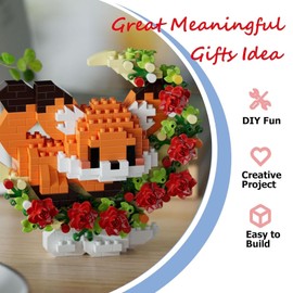 TENYEAH 2 Packs Animals Micro Building Block - Fox & Pig, Cute Building Block Set Animals for Goodie Bags Stuffer, Fox & Pig & Rose on The Moon, Classroom Favor