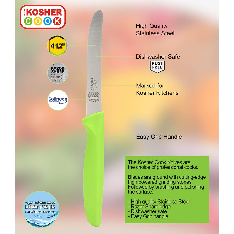 The Kosher Cook Parve Green Kitchen Knife – 4.5” Steak