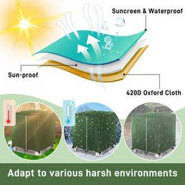 Neuytiky 420D IBC Container Cover, IBC Water Tank Cover 1000L, IBC Tank Container Cover, Green Tarpaulin for Water Tank 1000L, Weatherproof and Dustproof