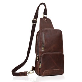 Ruzioon Daily Vintage Buffalo Leather Sling Bag, 8 Inches, Stylish Crossbody Bag for Men and Women, Brown, brown