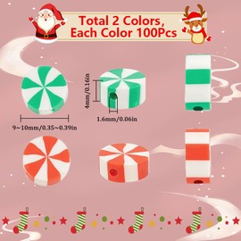 SUNNYCLUE 1 Box 200Pcs 10mm Christmas Polymer Clay Beads Candy Beads Cute Red Green Candy Round Flat Disc Vinyl Spacer Loose Beads Bulk for jewellery Making Diy Bracelets Necklace Chocker Craft Suppli