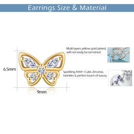 ITESSY Gold Earrings for Women Girls, Silver Butterfly Stud Earrings with Cubic Zirconia, Yellow Gold Earrings Studs, Hypoallergenic Earrings Jewellery Gift Christmas Birthday, Gold Stud Earrings