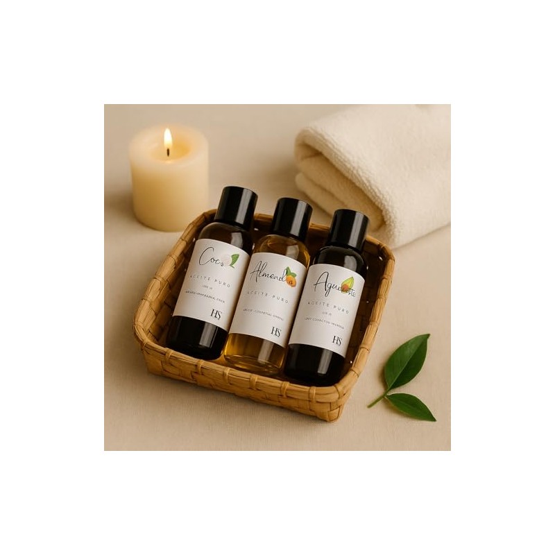 Herbolaria Selecta Set de Aceites Naturales Puros, Coco, Almendra y
