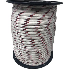 Yacht Braid Premium Polyester Rope 7/16 inch, White with Red Tracers and Blue Fleck (50 feet)