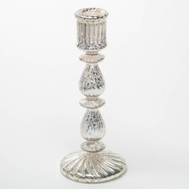Richland Ribbed Unique Mercury Glass Taper Candle Holder 9.6"