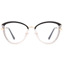 Cyxus Women's Blue Light Filter Glasses with Cat's Eye Fashion Glasses Without Prescription UV400 8171, 02-half-frame black