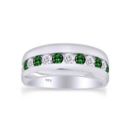 AFFY Round Simulated Emerald & White Cubic Zirconia Wedding Band Ring in925 Sterling Silver Ring Size - 11.5