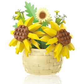 Mini Flowers Building Block Set,Flower Blocks Toys,Plants and Succulent Toys,Building Block Flowerpot，Botanical Collection Birthday Gift for Girls Boys Adults Kids Ages 6+ (Sunflower 162Pcs)