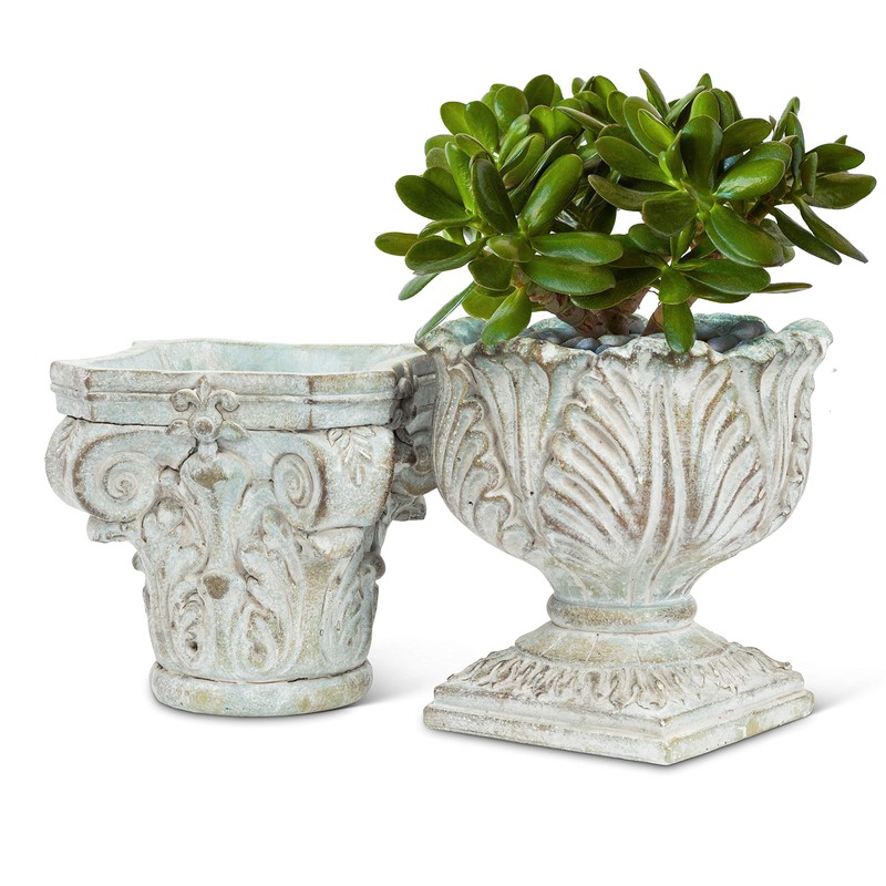Abbott Collection 27-ATHENS-802 Ornate Pedestal Planter-7.5" H, Grey