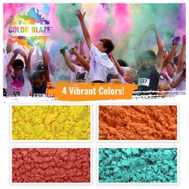 Color Blaze Holi Colored Powder - 5 lbs of Each Color - Red, Orange, Yellow, Teal - for Toss, Rangoli, Fun Run, War, Party & Festival - Pack of 4 Bags - 20 Pounds in Bulk