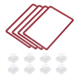 QUARKZMAN Pack of 4 Magnetic Label Holder, 12 x 9 Inch A4 Shelf Marking Card, Sign Frame with Magnetic Base, Storage Shelf, Label Card Inserts, Plastic Protection, Metal Shelf, Red