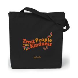 Loxato Jute Bag Black Printed - Fabric Bag Black W 35 x H 42 x D 8 cm - 100% Cotton Bag Black - Shopping Bag - Fabric Bag - Shopper Women, Treat People With Kindness