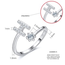 CRYSLOVE Mother's Day Gifts Adjustable Initial Letter Ring for Women Girls 925 Sterling Silver A-Z Stackable Alphabet Rings Bridesmaid Gift