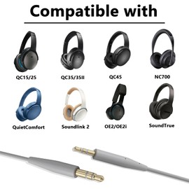 Niukeke Replacement Audio Cable Aux Cord, 3.5mm to 2.5mm Aux Cable Cord Wire Compatible with Bose QuietComfort QC15/QC25/QC35/QC35II/QC45 Headphone Cable, Headphone Extension Wire | No Mic (Grey)
