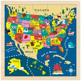 MoinKidz USA Map Wooden Puzzle, United States Puzzles for Kids Ages 3-5, 25 Piece Educational Jigsaw Puzzle for Kids Ages 4-6, Preschool Puzzles for 3 4 5 Year Old