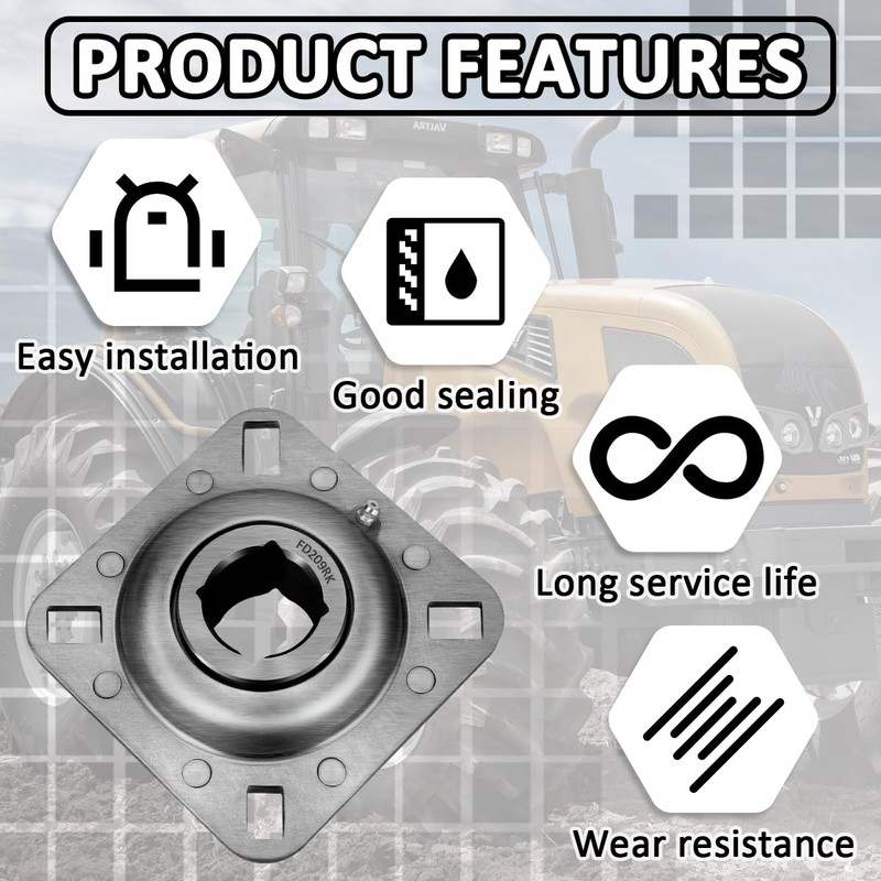 FD209RK 1-1/4" Square Bore Disc Harrow Flange Bearing Unit for