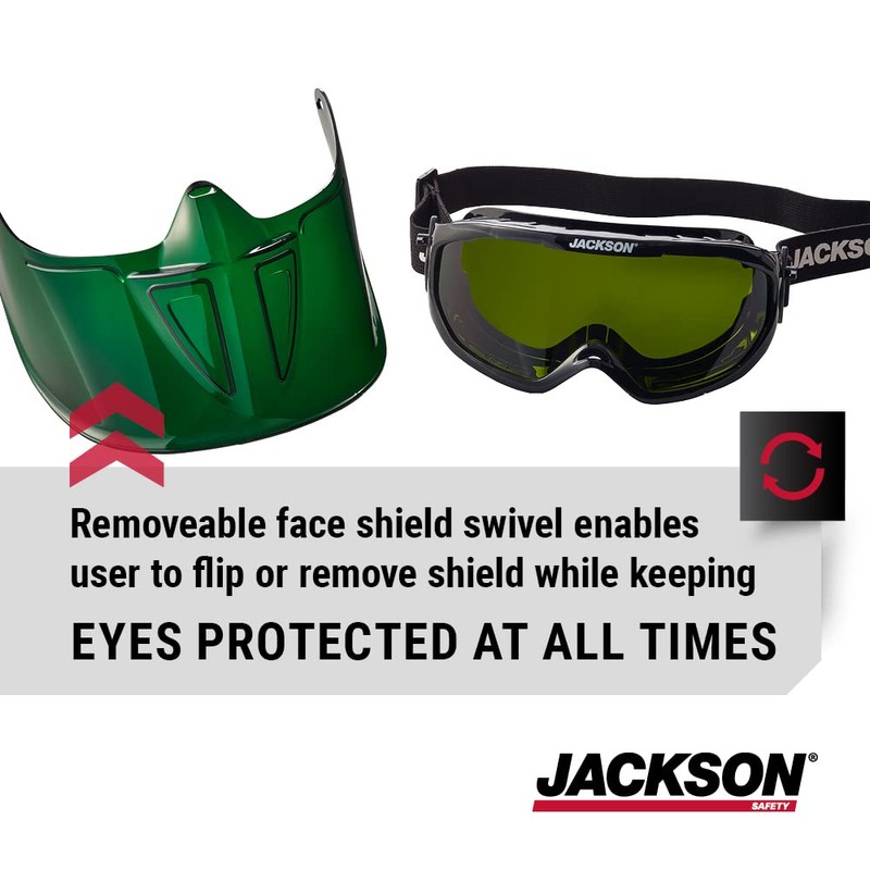 Jackson Safety GPL530 Premium Safety Goggles with detachable Faceshield, Green,