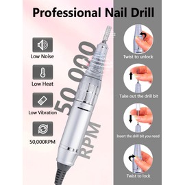 Nail Drill 50000 RPM, Electric Nail File E-File Machine with 12 Drill Bits