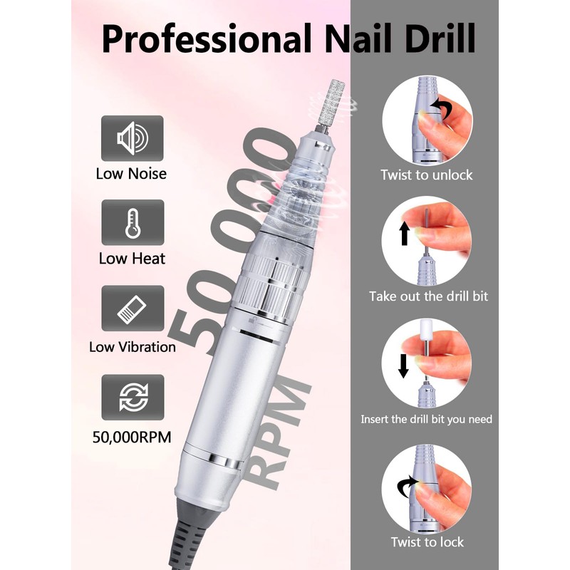 Nail Drill 50000 RPM, Electric Nail File E-File Machine with