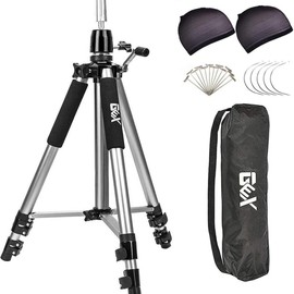 GEX Heavy Duty Mannequin Tripod Stand for Wig - Black, Ideal for Cosmetology Training, Includes Head Stand, Wig Holder & Bag - Color: Silver