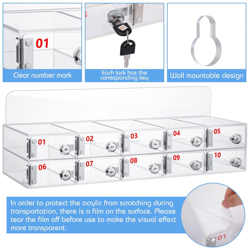 Threan 10 Slot Cell Phone Storage Box, Acrylic Clear Cell