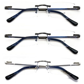 V.W.E. 3 Pairs Slim Rimless lightweight metal anti blue light blocking UV reading glasses - clear lens computer reader (2 Gunmetal 1 Silver, 2.00, multiplier_x)