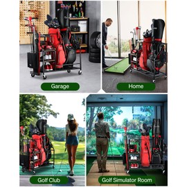FHXZH Golf Bags Storage Garage Organizer Golf Bag Stand for Golf Bags, Clubs, Balls, Golf Equipment Accessories, Golf Bag Storage Rack with Wheels for Garage, Club, Basement (2 Golf Bag Organizer)