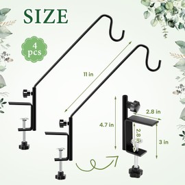 4 Pack Deck Bird Feeder Hanger for Railing 11 Inch Deck Hook for Bird Feeder Pole Heavy Duty Fence Deck Hook Rail for Bird Feeders Planters Baskets, Lanterns Wind Chimes