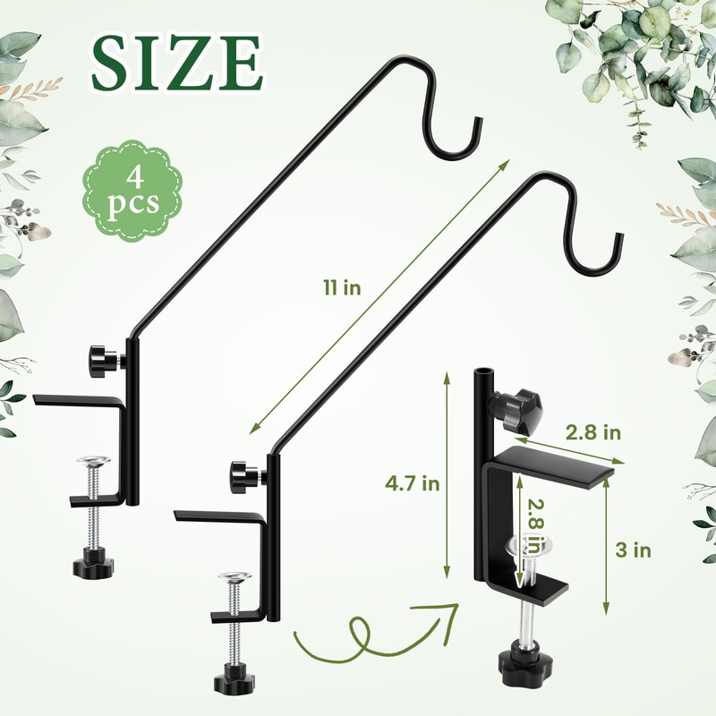4 Pack Deck Bird Feeder Hanger for Railing 11 Inch