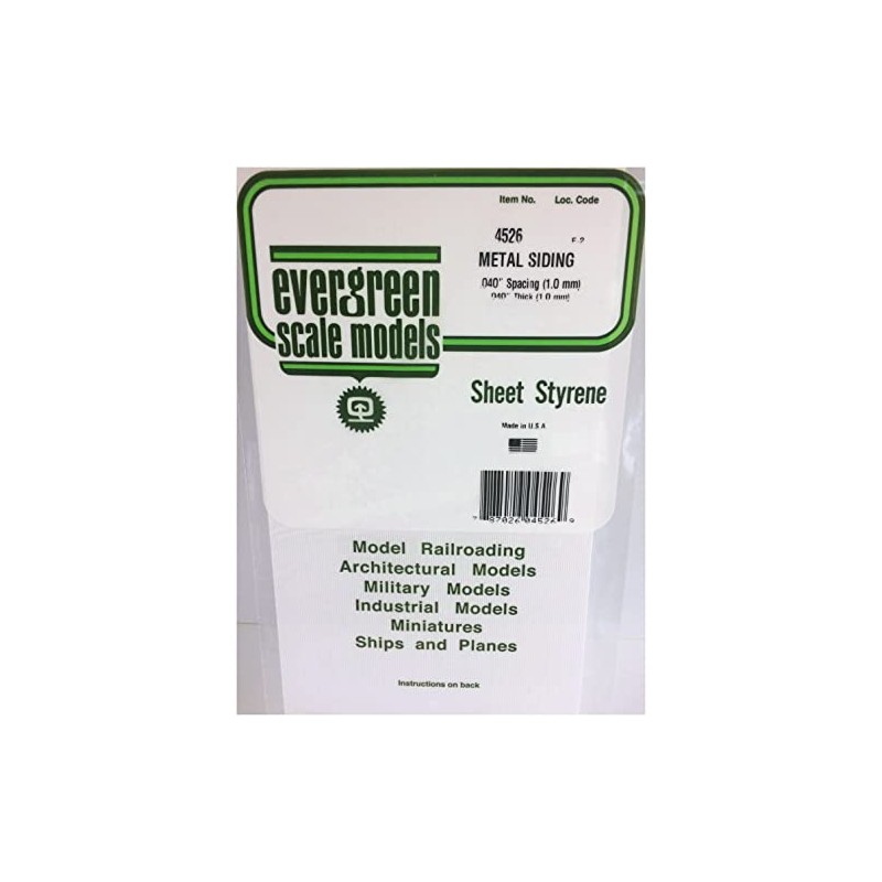 Evergreen Scale Model Plastic Sheet Metal Siding Thickness 1mm Groove