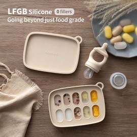 SAMiGO Baby Food Fruit Feeder and Breastmilk Popsicle Mold Set, Silicone Fruit Teether, Food Feeder Pacifier for Teething Relief, Freezer Tray, Baby Feeding Essentials, 4 Months+