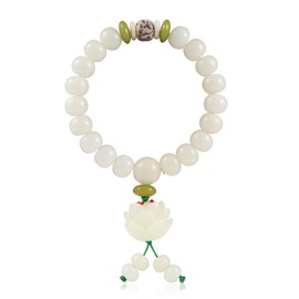 Smiling sunflower White jade bodhi root lotus hand string Bodhi Buddha beads rosary beads for men and women with a single ring bracelet -lotus