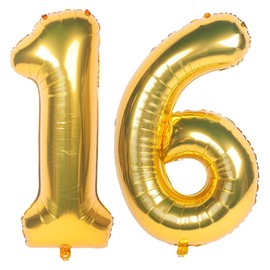 WEIKA 40 Inch Gold Number 16 Balloons, Giant Jumbo Helium Number Balloons For 16th/61th Birthday Party,Wedding, Bridal Shower Engagement Photo Shoot, 16/61 Anniversary For Girl And Boy
