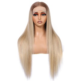 ORIGEN Ombre Medium Brown Lace Front Wigs with Baby Hair for Black Women Human Hair Pre Plucked 13x6 Lace Frontal Glueless Wig Dark Roots to Ash Blonde Mixed Light Blonde Color 180% Density 32 Inch
