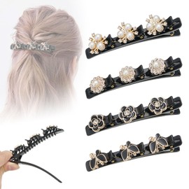 4 Pcs Braided Rhinestone Hair Clips, Hair Clips with Sparkling Crystal Stones, Elegant Hair Styling Clips, Rhinestone Hair Clip, Double Layer Hair Clips for Women and Girls(Style4)