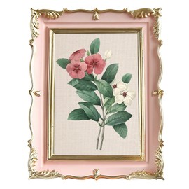 Vintage Resin Photo Frame, Pink Ornate Antique Picture Frame with Gold Trim, Suitable for Home, Office, Desk, Wall, Tabletop Display, 8.86×6.89in