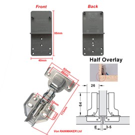 LOOTICH 110 Deg Kitchen Units Concealed Cabinet Door Mute Hinges 35mm Soft Close Half Overlay Mounting 8 Piece (Include Drilling Jig)