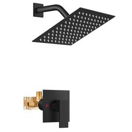 Airuida Shower Faucet Set Bathroom Rain Shower System SUS304 Stainless Steel Single Handle With Male Threads Rough-in Valve Shower Trim Kit 8 Inch Wall Mount Shower Head Matte Black