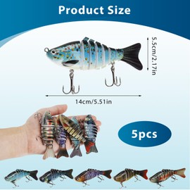 3D Bionic Swimming Bait, 5 Pieces Bionic Swimming Bait, Robot Fishing Lure, Artificial Bait Wobbler Pike Set, Fishing Lure for Fresh and Saltwater, Hobby Fishermen and Professionals