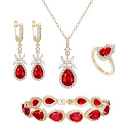 Clearine Wedding Teardrop Marquise Necklace Earrings Tennis Bracelet Ring Set, Cubic Zirconia Gold Set for Bridesmaid, Christmas, Birthday, Valentine's Day, Mother's Day, Prom, Jewellery Gift, Cubic