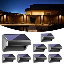 Bridika Solar Fence Lights Warm White & White, Solar Outdoor Wall Lights, Fence Solar Lights Outdoor Waterproof for Step, Backyard, Fence, Wall, Patio, Deck Railing, Stair (8 Pack)